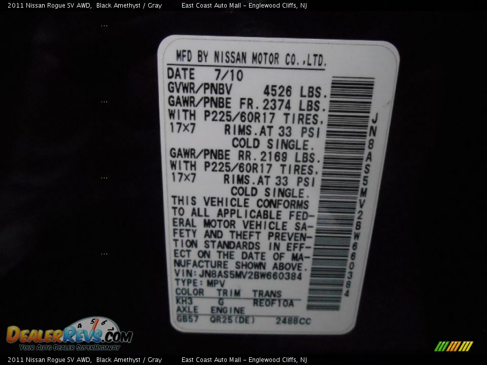 2011 Nissan Rogue SV AWD Black Amethyst / Gray Photo #17