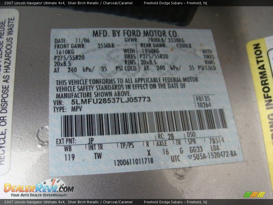 2007 Lincoln Navigator Ultimate 4x4 Silver Birch Metallic / Charcoal/Caramel Photo #24