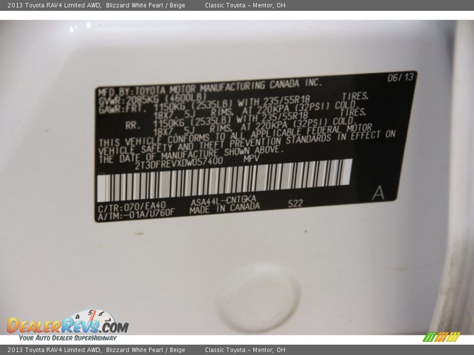 2013 Toyota RAV4 Limited AWD Blizzard White Pearl / Beige Photo #24