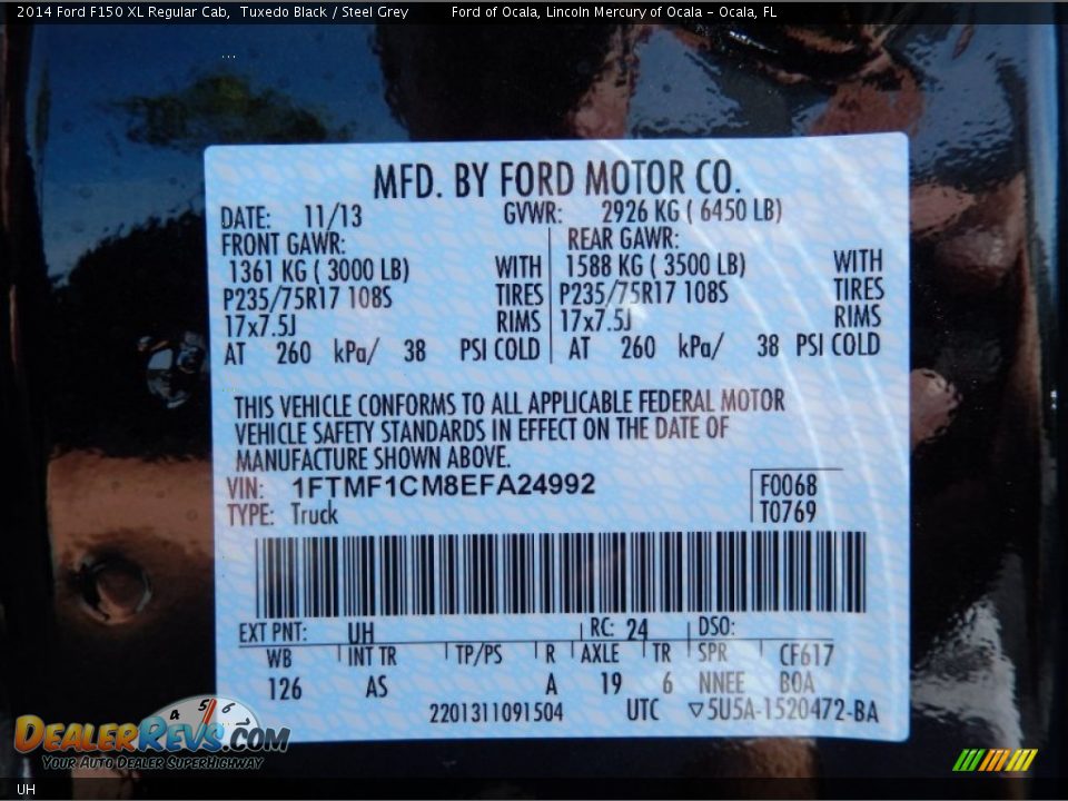 Ford Color Code UH Tuxedo Black