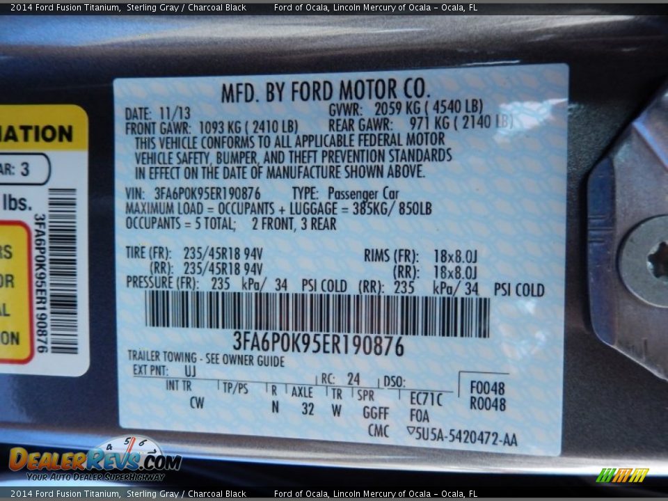 2014 Ford Fusion Titanium Sterling Gray / Charcoal Black Photo #12