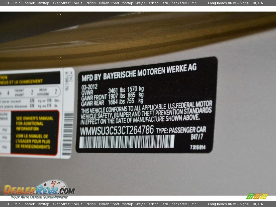 2012 Mini Cooper Hardtop Baker Street Special Edition Baker Street Rooftop Gray / Carbon Black Checkered Cloth Photo #11
