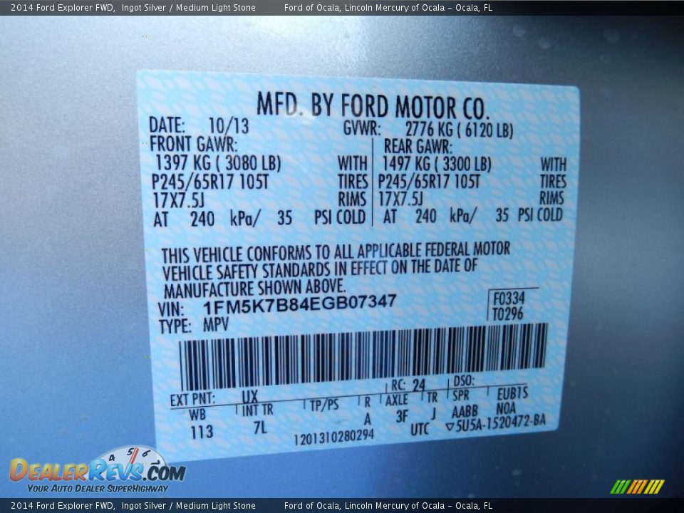 2014 Ford Explorer FWD Ingot Silver / Medium Light Stone Photo #13