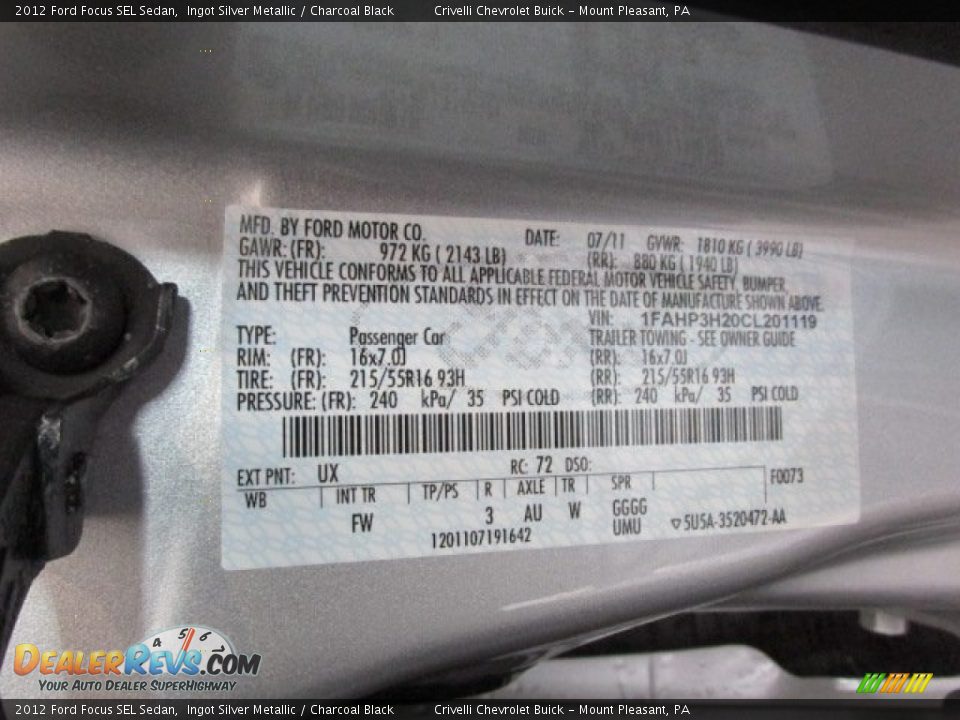 2012 Ford Focus SEL Sedan Ingot Silver Metallic / Charcoal Black Photo #34