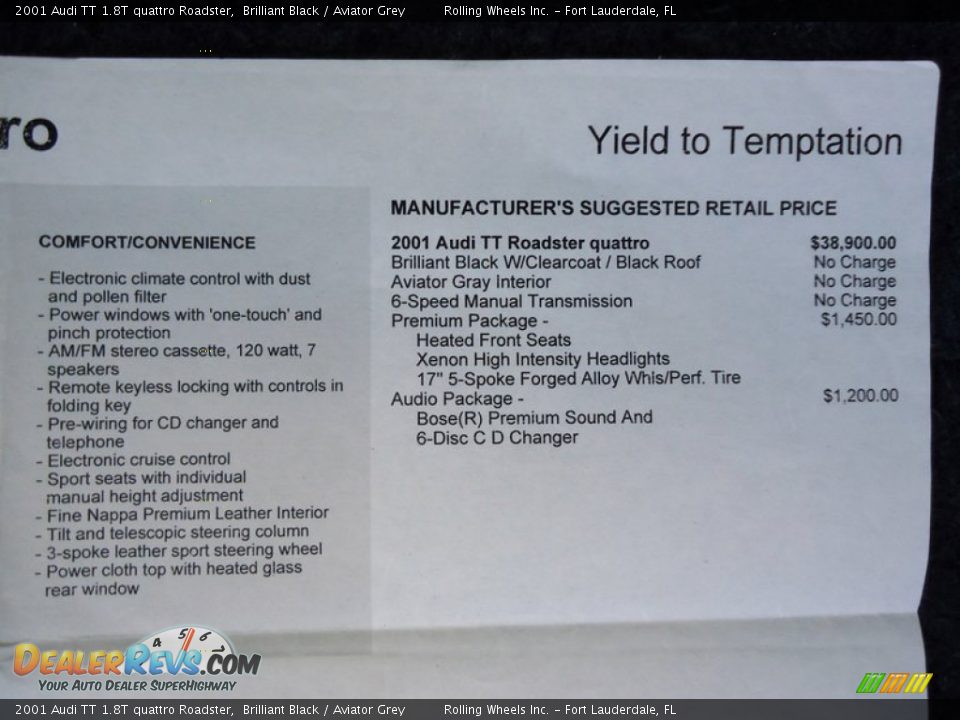 2001 Audi TT 1.8T quattro Roadster Window Sticker Photo #24