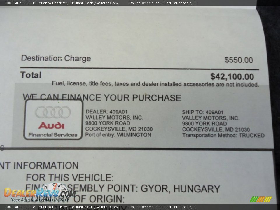 2001 Audi TT 1.8T quattro Roadster Window Sticker Photo #25