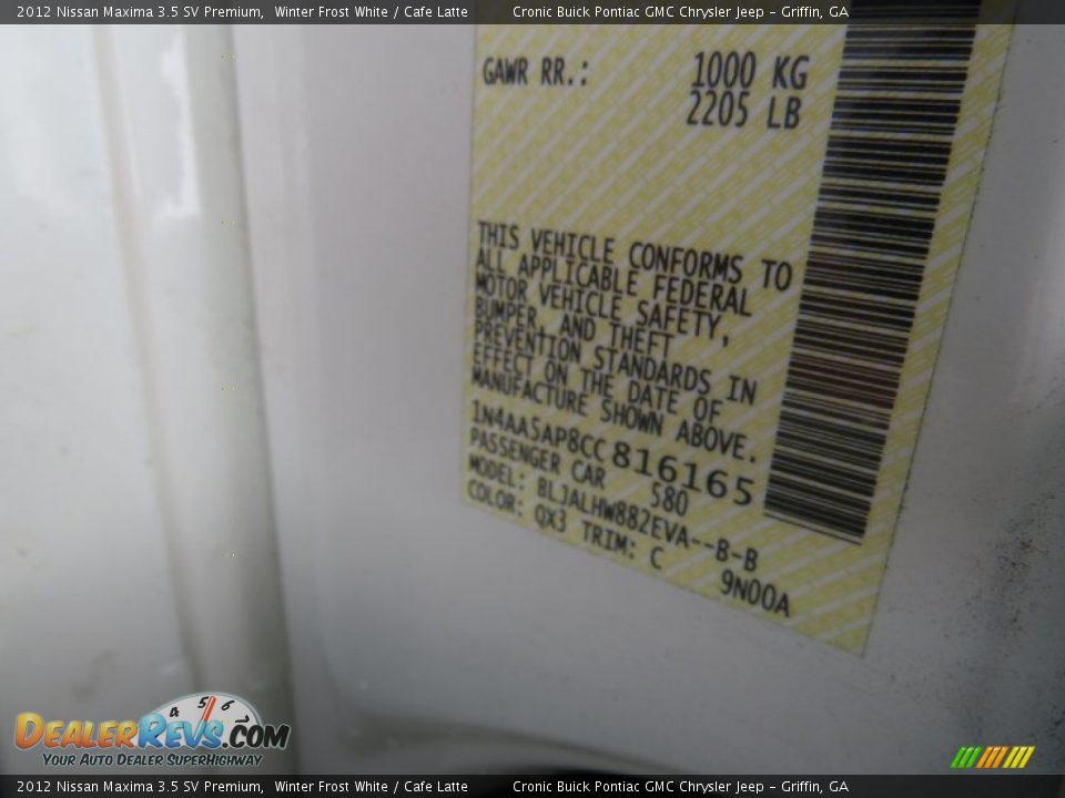 2012 Nissan Maxima 3.5 SV Premium Winter Frost White / Cafe Latte Photo #26