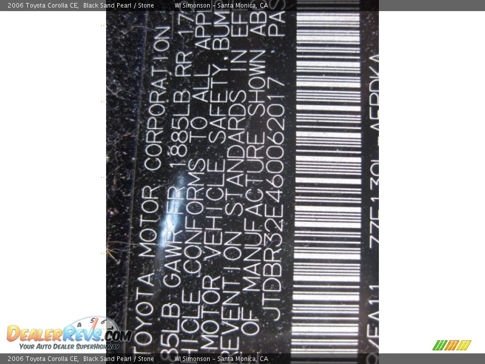 2006 Toyota Corolla CE Black Sand Pearl / Stone Photo #24