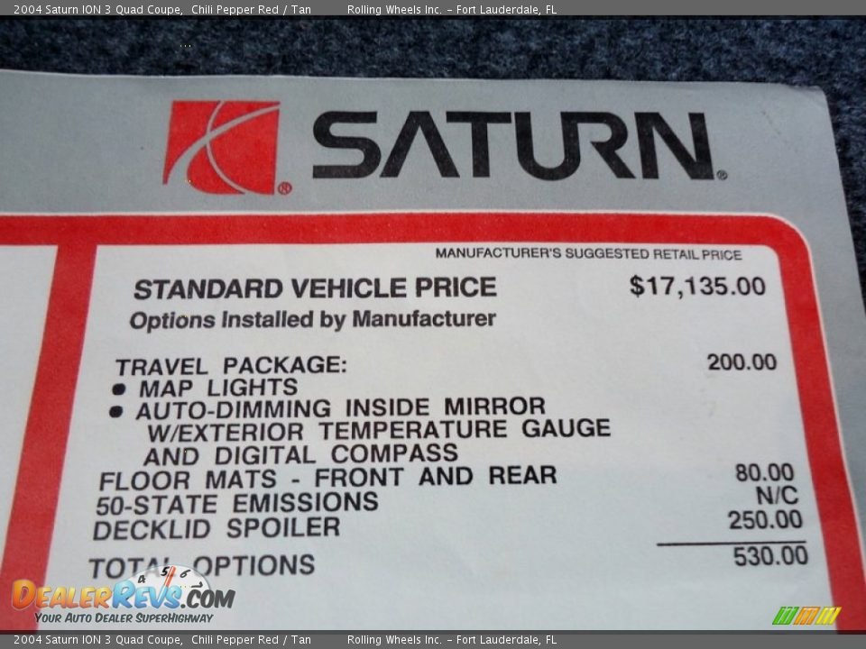2004 Saturn ION 3 Quad Coupe Chili Pepper Red / Tan Photo #29