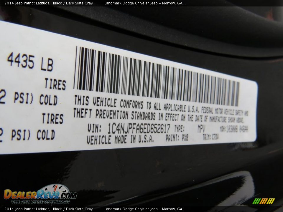 2014 Jeep Patriot Latitude Black / Dark Slate Gray Photo #10