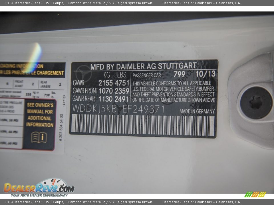 2014 Mercedes-Benz E 350 Coupe Diamond White Metallic / Silk Beige/Espresso Brown Photo #7