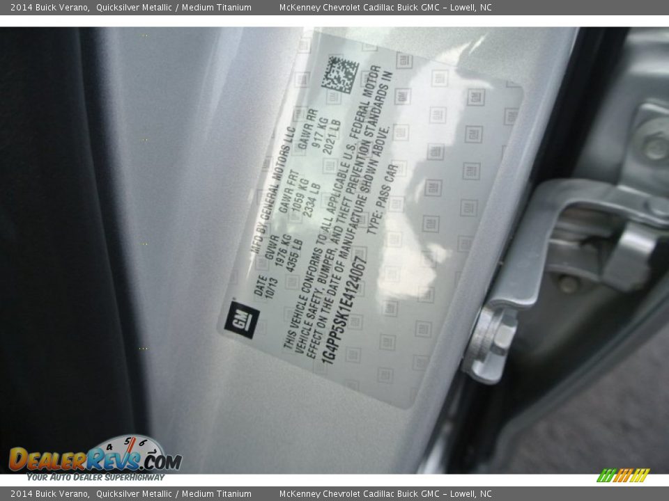 2014 Buick Verano Quicksilver Metallic / Medium Titanium Photo #7