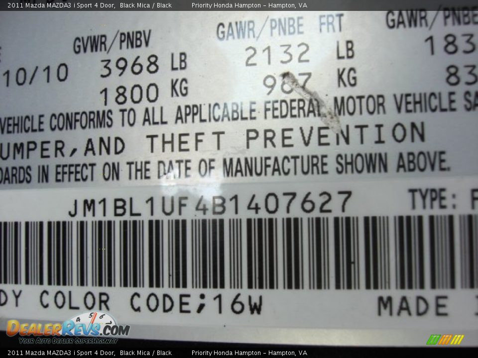 2011 Mazda MAZDA3 i Sport 4 Door Black Mica / Black Photo #24