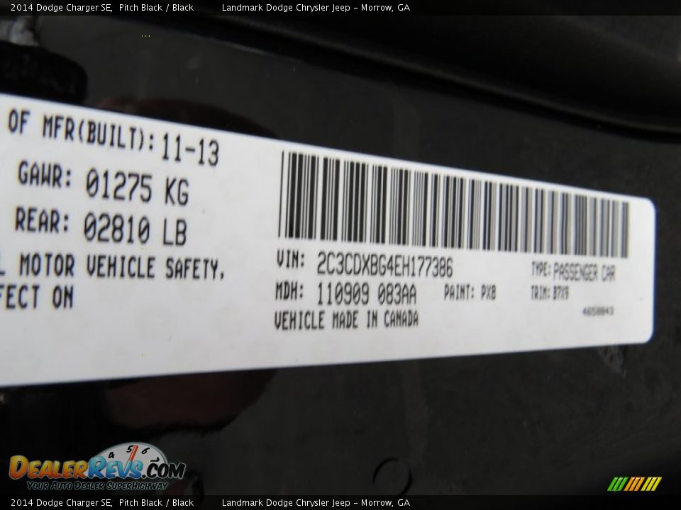 2014 Dodge Charger SE Pitch Black / Black Photo #10