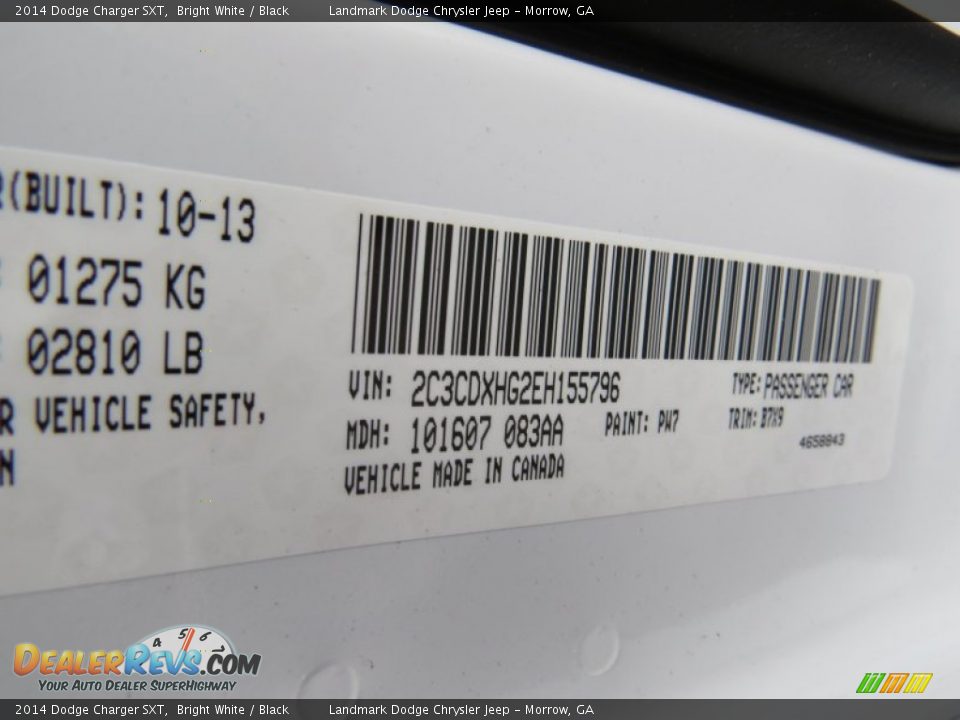 2014 Dodge Charger SXT Bright White / Black Photo #10