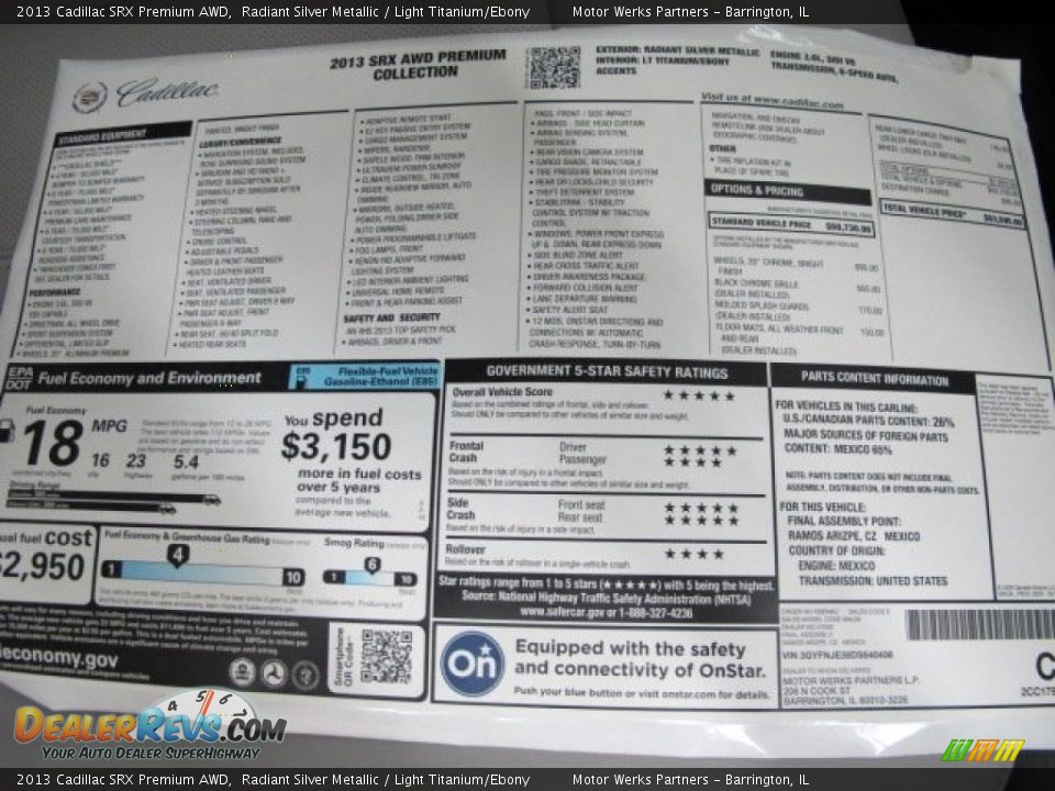 2013 Cadillac SRX Premium AWD Window Sticker Photo #26