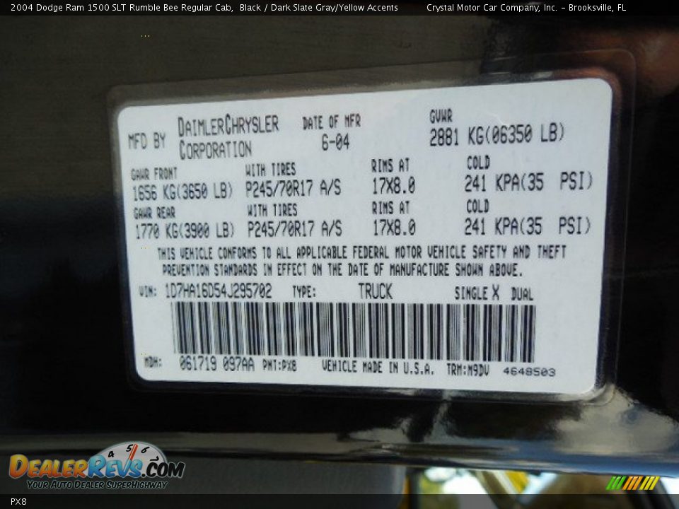 Dodge Color Code PX8 Black