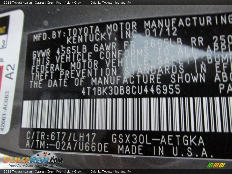 2012 Toyota Avalon Cypress Green Pearl / Light Gray Photo #19