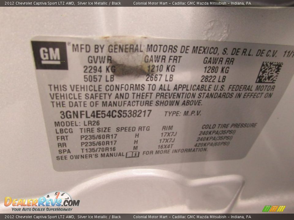 2012 Chevrolet Captiva Sport LTZ AWD Silver Ice Metallic / Black Photo #19