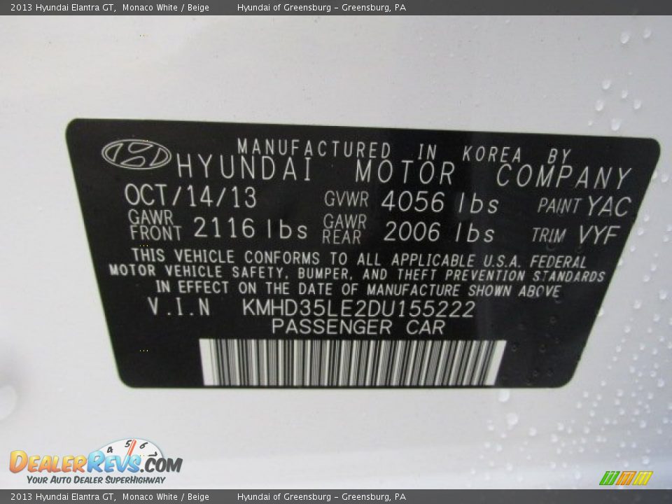 2013 Hyundai Elantra GT Monaco White / Beige Photo #20
