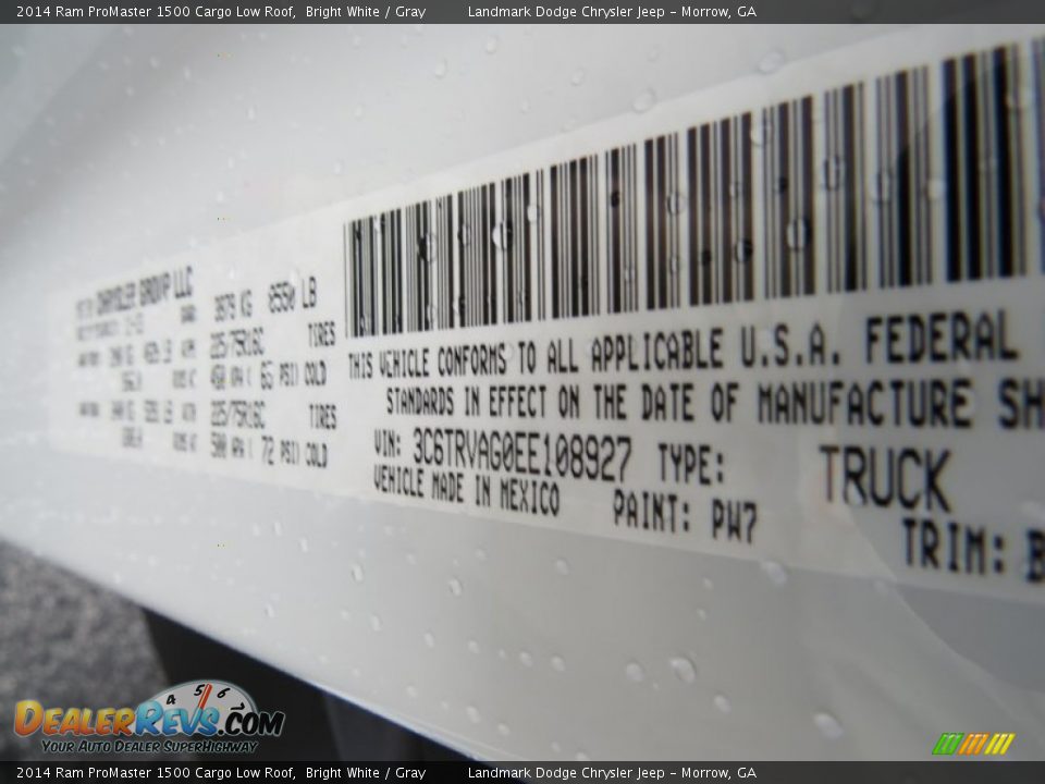 2014 Ram ProMaster 1500 Cargo Low Roof Bright White / Gray Photo #12