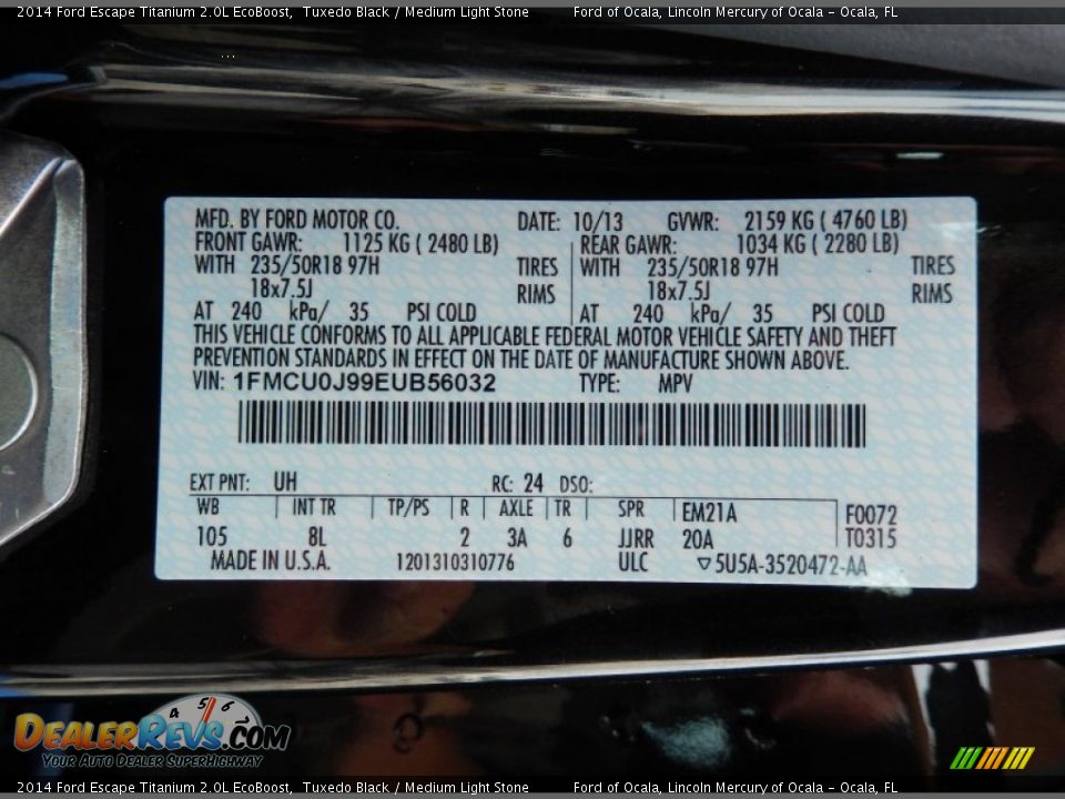 2014 Ford Escape Titanium 2.0L EcoBoost Tuxedo Black / Medium Light Stone Photo #12