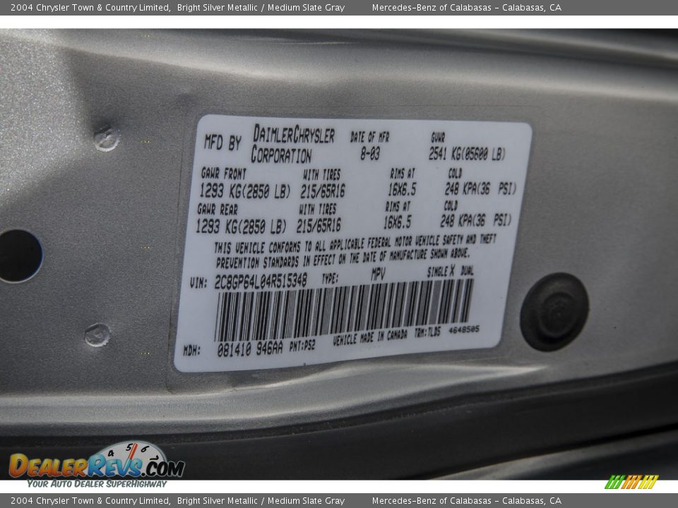 2004 Chrysler Town & Country Limited Bright Silver Metallic / Medium Slate Gray Photo #18