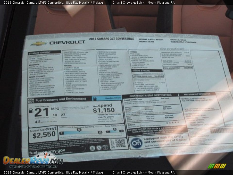 2013 Chevrolet Camaro LT/RS Convertible Blue Ray Metallic / Mojave Photo #10