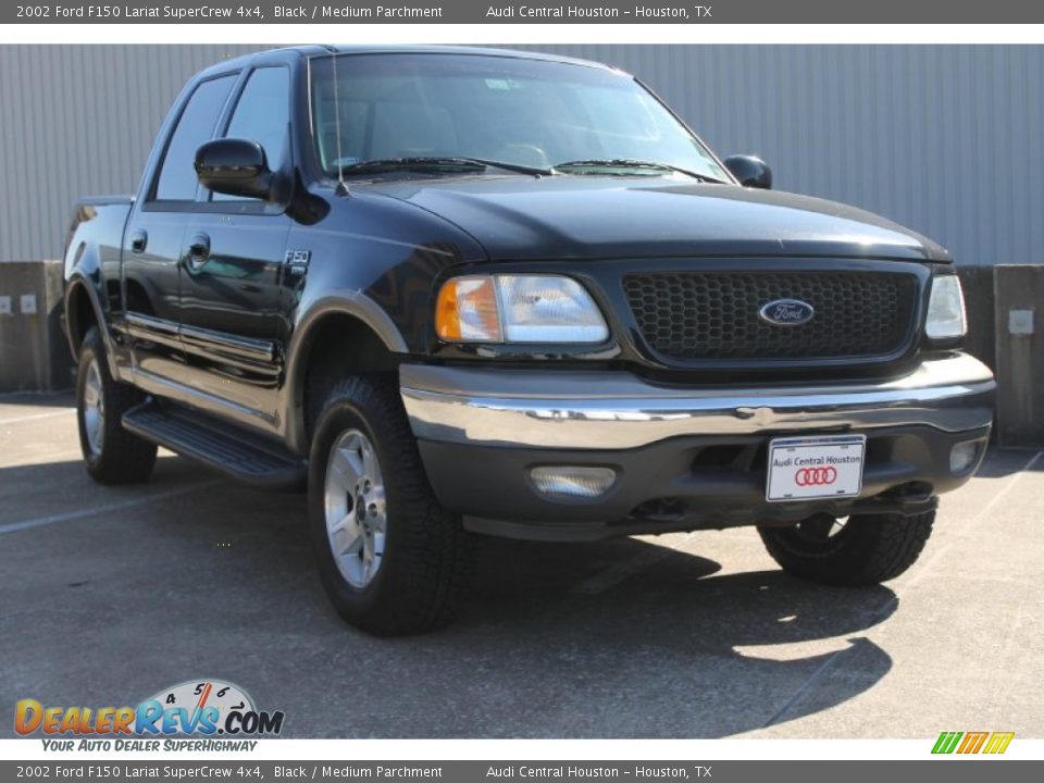 2002 Ford F150 Lariat SuperCrew 4x4 Black / Medium Parchment Photo #1