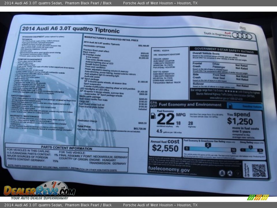 2014 Audi A6 3.0T quattro Sedan Phantom Black Pearl / Black Photo #35