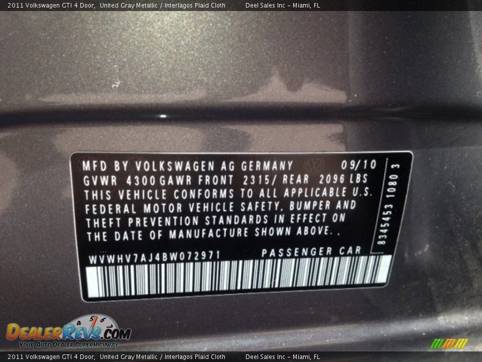 2011 Volkswagen GTI 4 Door United Gray Metallic / Interlagos Plaid Cloth Photo #14