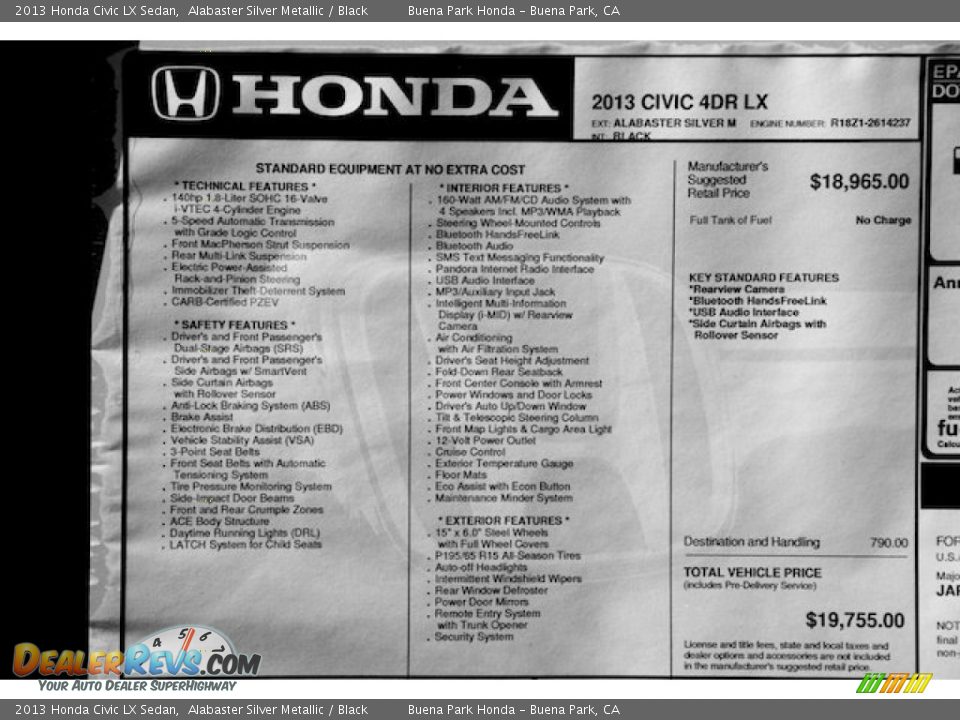 2013 Honda Civic LX Sedan Alabaster Silver Metallic / Black Photo #15