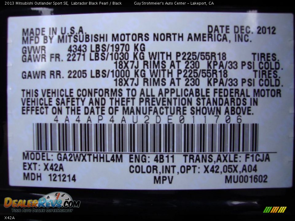 Mitsubishi Color Code X42A Labrador Black Pearl
