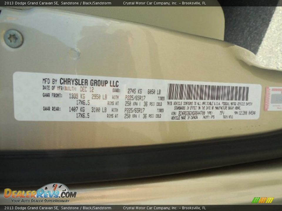 2013 Dodge Grand Caravan SE Sandstone / Black/Sandstorm Photo #24