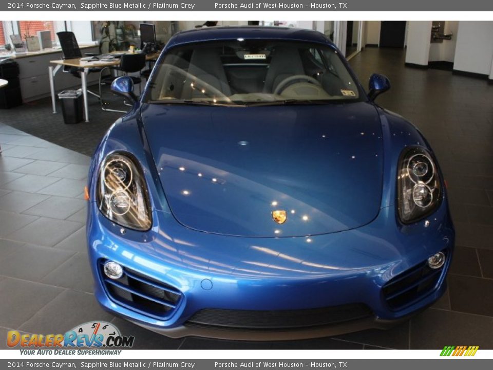 2014 Porsche Cayman Sapphire Blue Metallic / Platinum Grey Photo #2