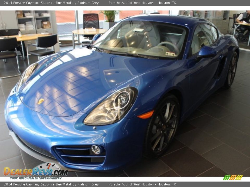 2014 Porsche Cayman Sapphire Blue Metallic / Platinum Grey Photo #3