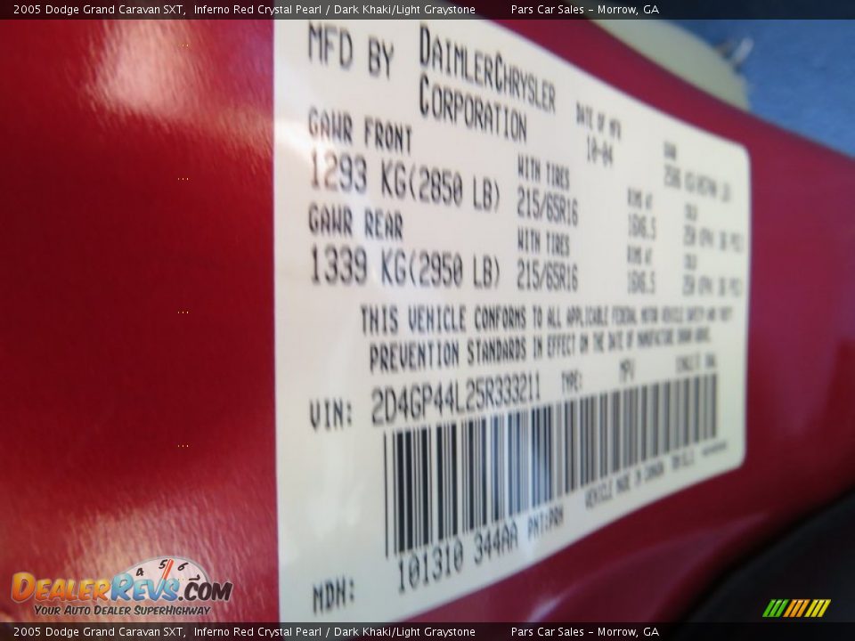 2005 Dodge Grand Caravan SXT Inferno Red Crystal Pearl / Dark Khaki/Light Graystone Photo #13