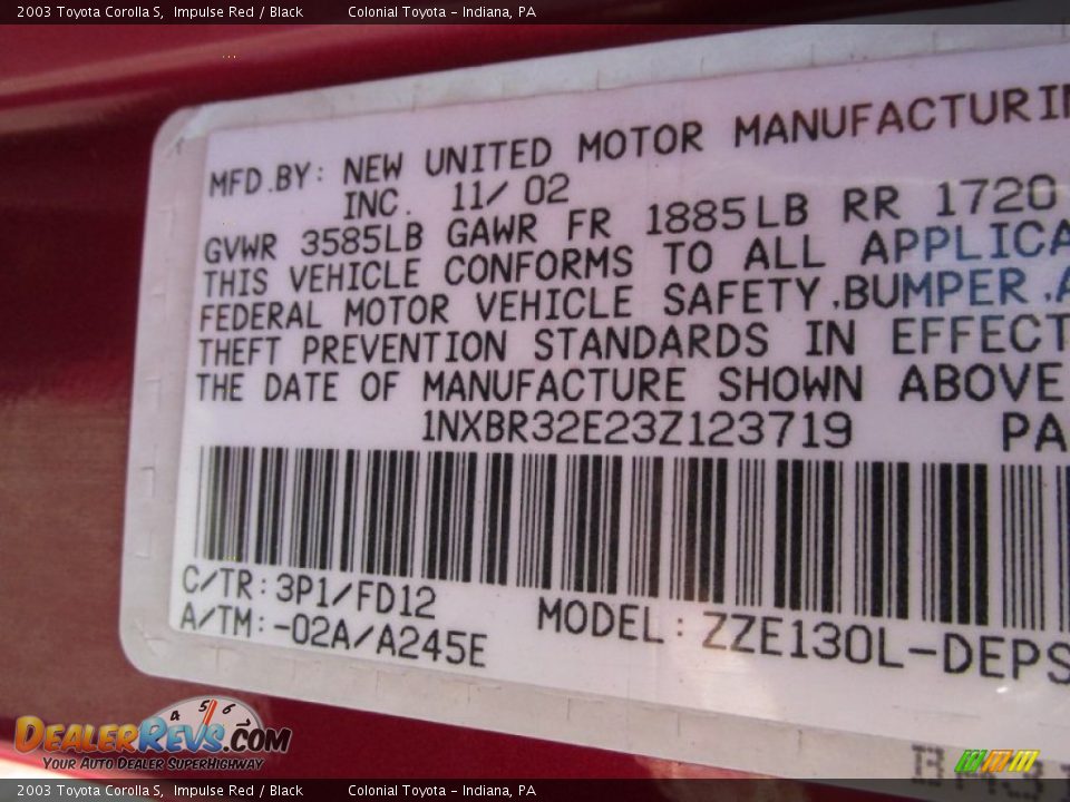 2003 Toyota Corolla S Impulse Red / Black Photo #19