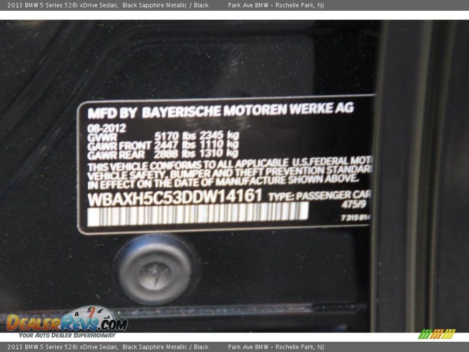 2013 BMW 5 Series 528i xDrive Sedan Black Sapphire Metallic / Black Photo #33