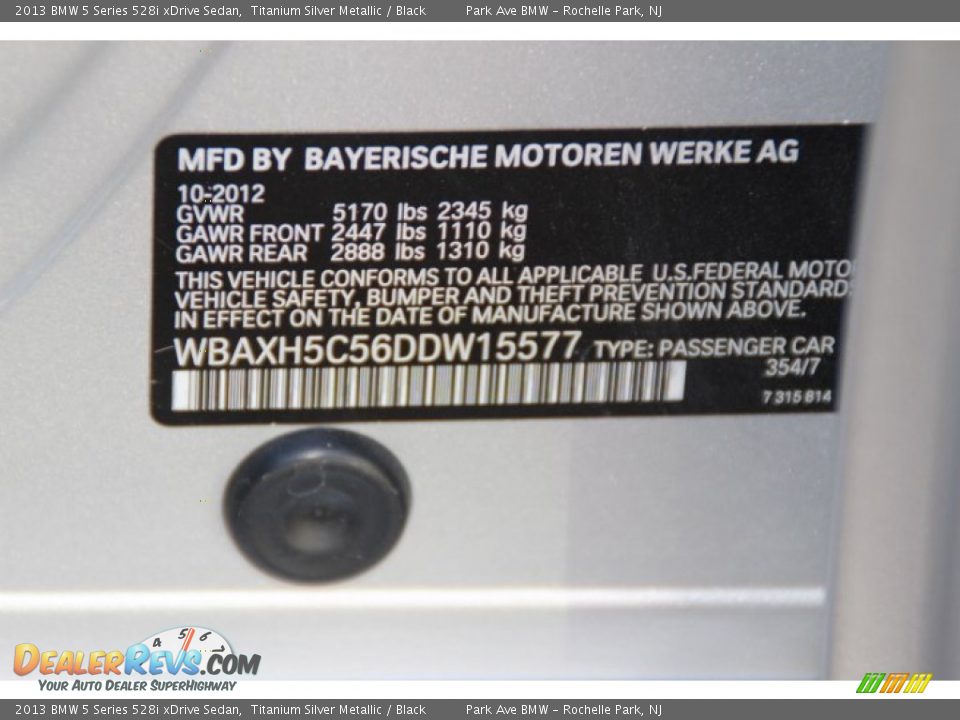 2013 BMW 5 Series 528i xDrive Sedan Titanium Silver Metallic / Black Photo #33