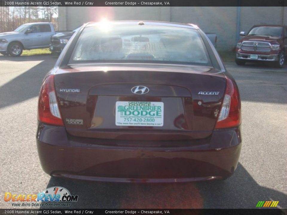 2008 Hyundai Accent GLS Sedan Wine Red / Gray Photo #12