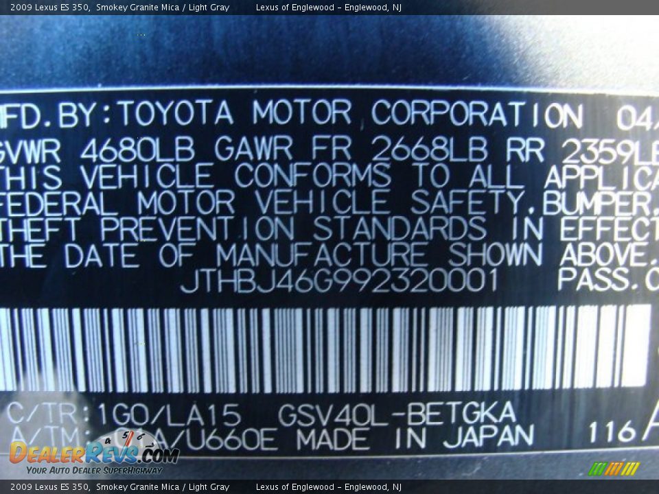 2009 Lexus ES 350 Smokey Granite Mica / Light Gray Photo #24