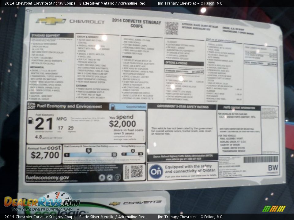 2014 Chevrolet Corvette Stingray Coupe Window Sticker Photo #29