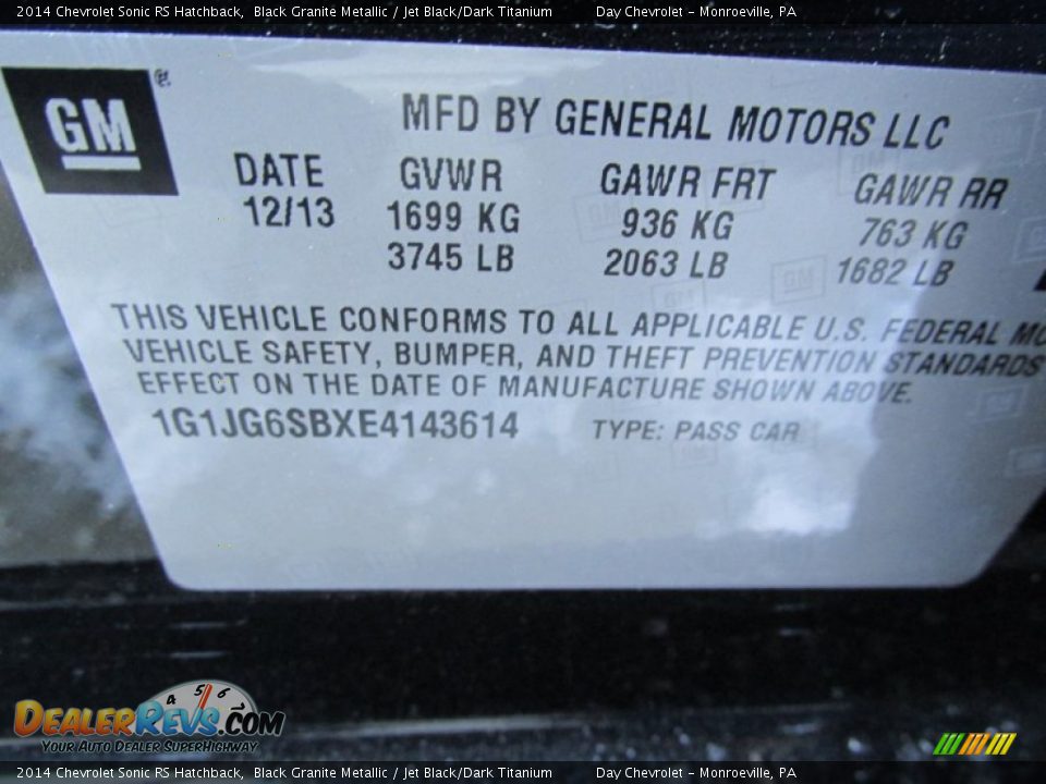 2014 Chevrolet Sonic RS Hatchback Black Granite Metallic / Jet Black/Dark Titanium Photo #19