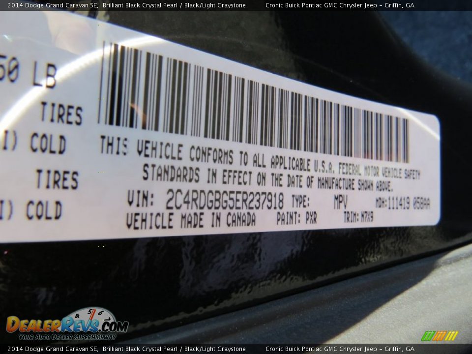 2014 Dodge Grand Caravan SE Brilliant Black Crystal Pearl / Black/Light Graystone Photo #17