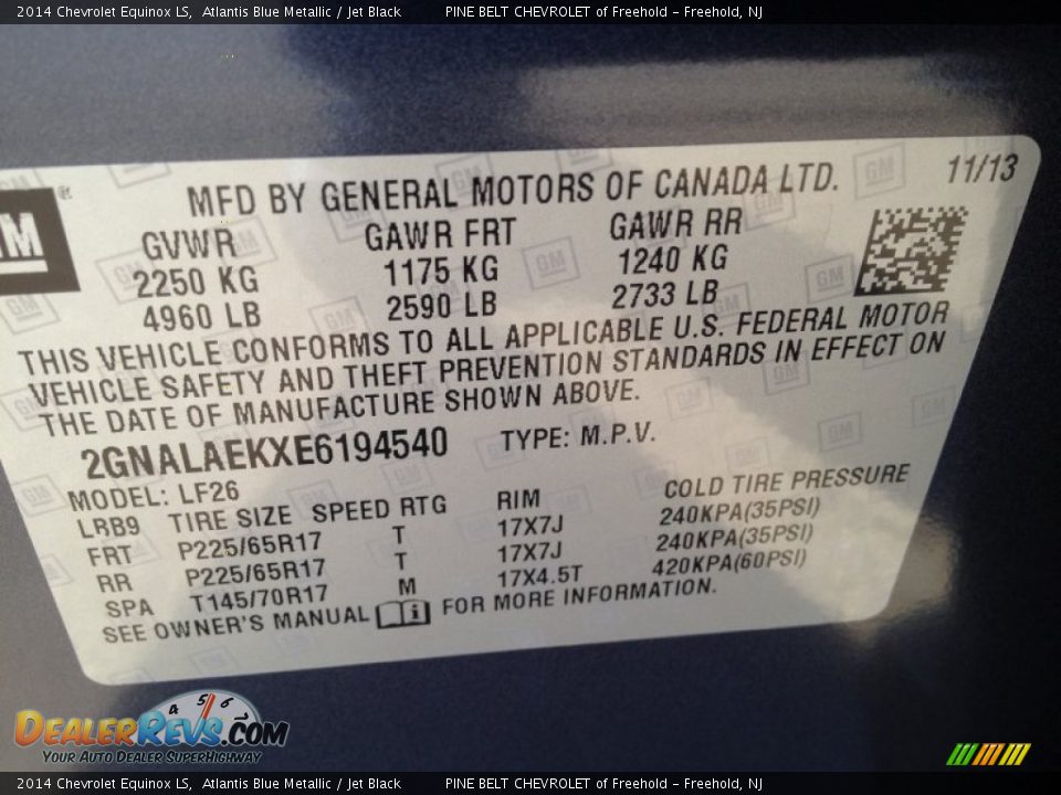 2014 Chevrolet Equinox LS Atlantis Blue Metallic / Jet Black Photo #9