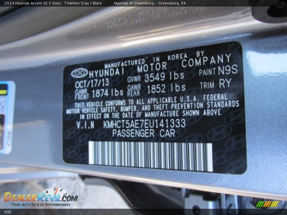 Hyundai Color Code N9S Triathlon Gray