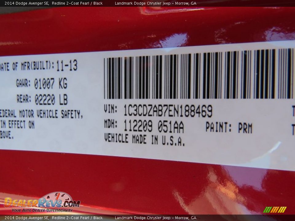 2014 Dodge Avenger SE Redline 2-Coat Pearl / Black Photo #10