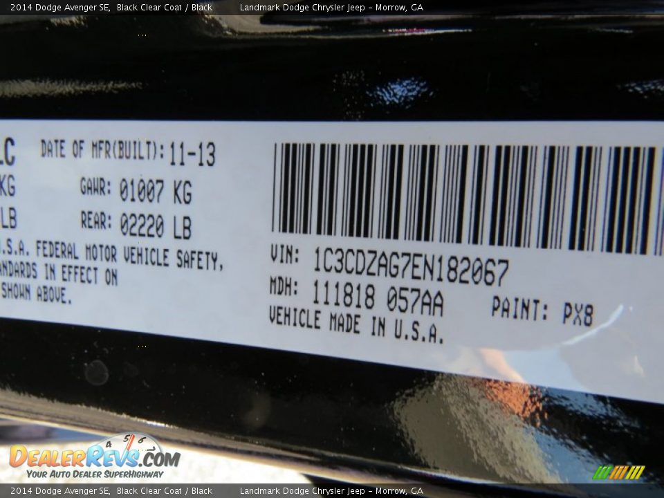 2014 Dodge Avenger SE Black Clear Coat / Black Photo #10
