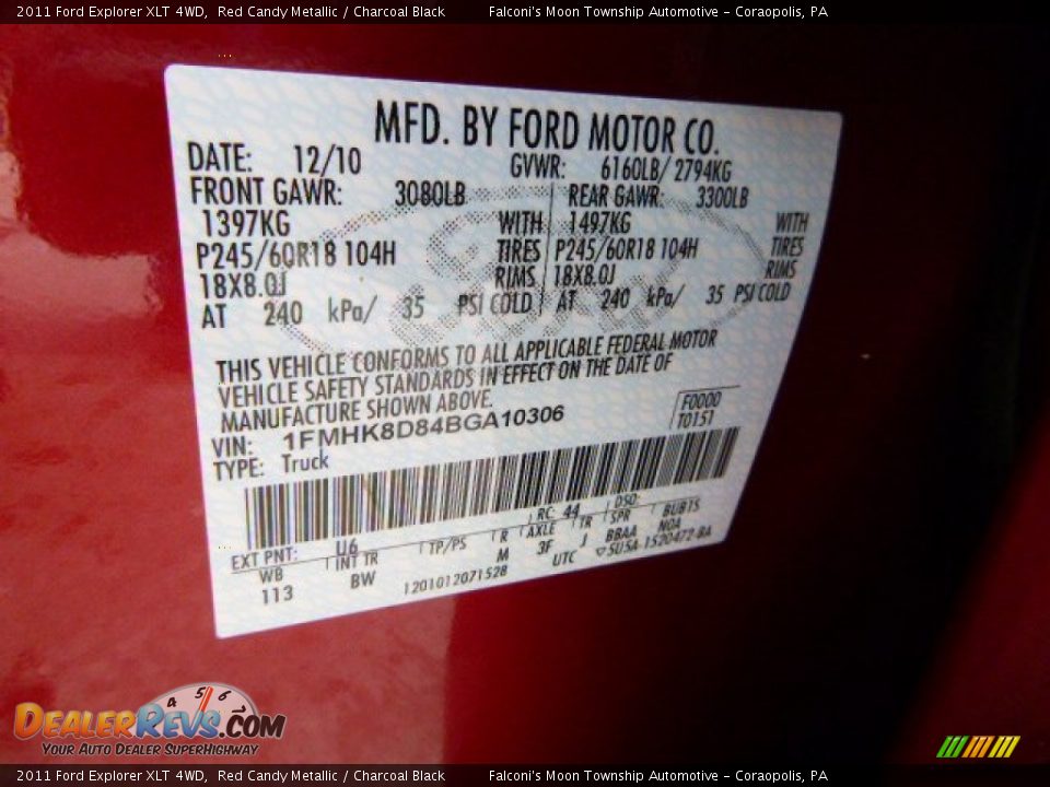 2011 Ford Explorer XLT 4WD Red Candy Metallic / Charcoal Black Photo #23
